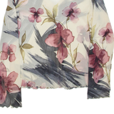 Sheer Womens Printed Top Cream V-Neck Long Sleeve Floral L