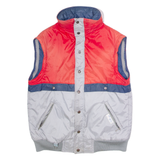AMERICAN SPORTS Mens Puffer Gilet Silver 80s Hooded Colourblock S