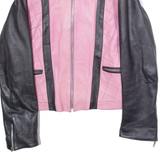 Womens Biker Jacket Pink Faux Leather Colourblock S