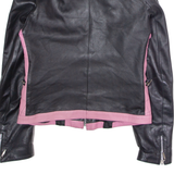 Womens Biker Jacket Pink Faux Leather Colourblock S