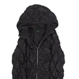 BENETTON Womens Quilted Jacket Black Hooded Diamond M