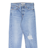 LEVI'S Wedgie BIG E Distressed Womens Jeans Blue Straight Stone Wash W26 L26