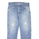 WRANGLER Distressed Mens Jeans Blue Regular Straight Stone Wash W34 L30
