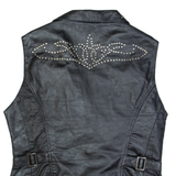 STARS & STRIPES Mens Biker Waistcoat Black Leather 90s L