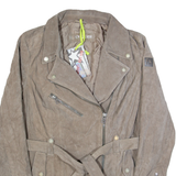 FREAKY NATION Belted Womens Biker Jacket Grey Leather Suede XL