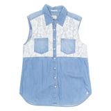 TOMMY HILFIGER Womens Plain Shirt Blue Sleeveless S