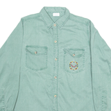 TEXTAR Mens Plain Shirt Green Long Sleeve M