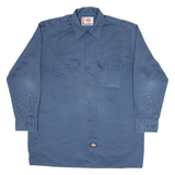 DICKIES Workwear Mens Plain Shirt Blue Long Sleeve L
