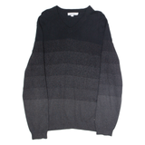 CALVIN KLEIN Mens Patterned Jumper Black Striped V-Neck Tight Knit L