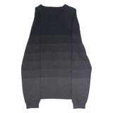 CALVIN KLEIN Mens Patterned Jumper Black Striped V-Neck Tight Knit L