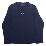 TOMMY HILFIGER Womens Jumper Blue Collared Tight Knit XL