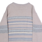 GIOFERRARI Mens Patterned Jumper Beige Striped Crew Neck Tight Knit Wool M