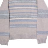GIOFERRARI Mens Patterned Jumper Beige Striped Crew Neck Tight Knit Wool M