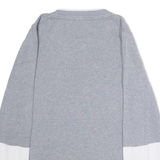 TOMMY HILFIGER Womens Patterned Jumper Grey Colourblock Crew Neck Tight Knit L