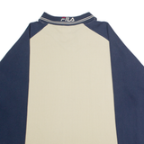 FILA Mens Patterned Jumper Cream Colourblock Collared 90s Tight Knit XL