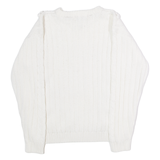 BRITISH COLONY Womens Jumper White Crew Neck 80s Cable Knit L
