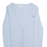 LACOSTE Womens Cardigan Blue V-Neck Tight Knit Wool UK 10