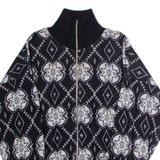 PRO FEEL Mens Patterned Cardigan Black High Neck 80s Tight Knit XL