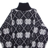 PRO FEEL Mens Patterned Cardigan Black High Neck 80s Tight Knit XL