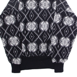 PRO FEEL Mens Patterned Cardigan Black High Neck 80s Tight Knit XL