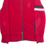 TOMMY HILFIGER Mens Jumper Red Colourblock High Neck Tight Knit L
