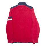 TOMMY HILFIGER Mens Jumper Red Colourblock High Neck Tight Knit L