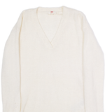 LEVI'S Womens Jumper Cream V-Neck Tight Knit Wool S