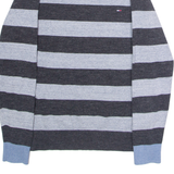 HILFIGER DENIM Mens Patterned Jumper Grey Striped Crew Neck Tight Knit M