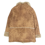 NEW MORRIGAN Faux Fur Afghan Style Womens Overcoat Coat Brown Faux Suede S