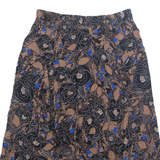 Womens A-Line Skirt Brown Knee Length Floral L
