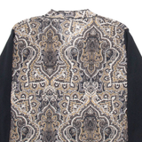 Womens Printed Blouse Brown V-Neck Long Sleeve Crazy Pattern M