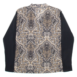 Womens Printed Blouse Brown V-Neck Long Sleeve Crazy Pattern M