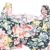 ZARA Womens Printed Blouse Black V-Neck Long Sleeve Floral XS