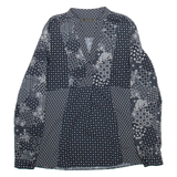 ZARA BASIC Womens Printed Blouse Black V-Neck Long Sleeve Crazy Pattern S