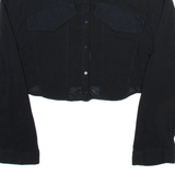 ZARA Womens Cropped Shirt Black Collared Long Sleeve S