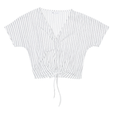 ZARA Womens Printed Blouse White V-Neck Striped L