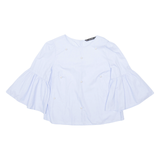 ZARA Womens Printed Blouse Blue Ruffle Sleeve S