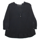 ZARA Womens Blouse Black V-Neck Long Sleeve Viscose L