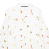ZARA Womens Printed Shirt White Collared Long Sleeve XS