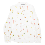 ZARA Womens Printed Shirt White Collared Long Sleeve XS