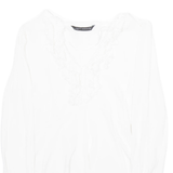 ZARA Womens Halter Neck Blouse White V-Neck Long Sleeve Viscose S