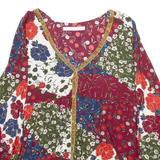 ZARA Womens Printed Blouse Maroon V-Neck Long Sleeve Floral XS