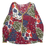 ZARA Womens Printed Blouse Maroon V-Neck Long Sleeve Floral XS