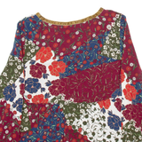 ZARA Womens Printed Blouse Maroon V-Neck Long Sleeve Floral XS