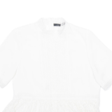 ZARA Womens Printed Blouse White High Neck Viscose Crazy Pattern L