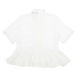 ZARA Womens Printed Blouse White High Neck Viscose Crazy Pattern L