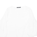 ZARA Womens Blouse White V-Neck Puff Sleeve Viscose M