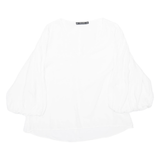 ZARA Womens Blouse White V-Neck Puff Sleeve Viscose M