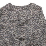 ZARA Womens Printed Blouse Brown V-Neck Puff Sleeve Animal Print M