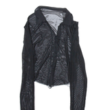 Distressed Womens Shirt Black Collared Long Sleeve Viscose S